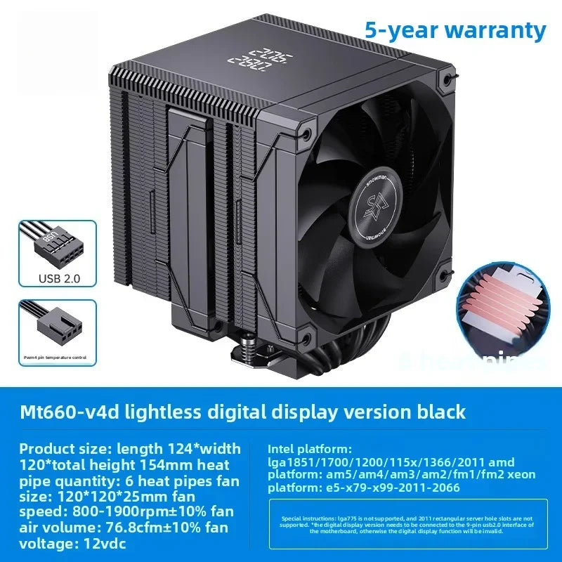 Universal CPU Air Cooler, 8 Heat Pipes Dual Tower Heatsink with Digital Display, Compatible with LGA1700/1851/AM5 Sockets