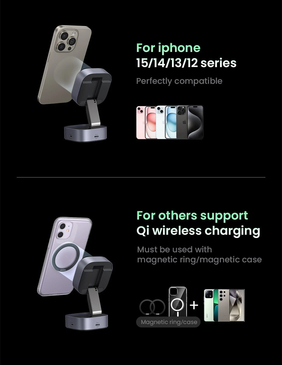 UGREEN 25W Magnetic Wireless Charger Stand 2-in-1 Charging Stand For iPhone 16 15 Pro Max/AirPods For Magsafe Fast Charger