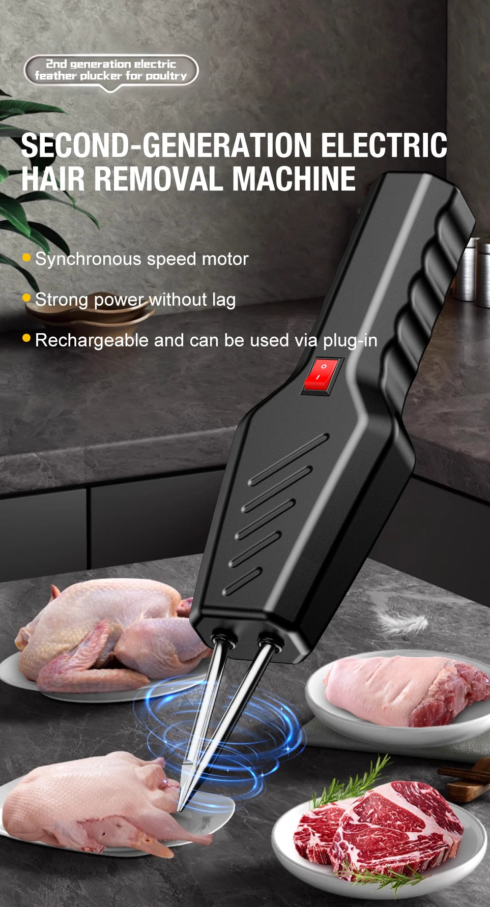 Electric hair removal tool for chicken feathers, duck feathers, goose feathers, handheld household hair removal machine, fully a