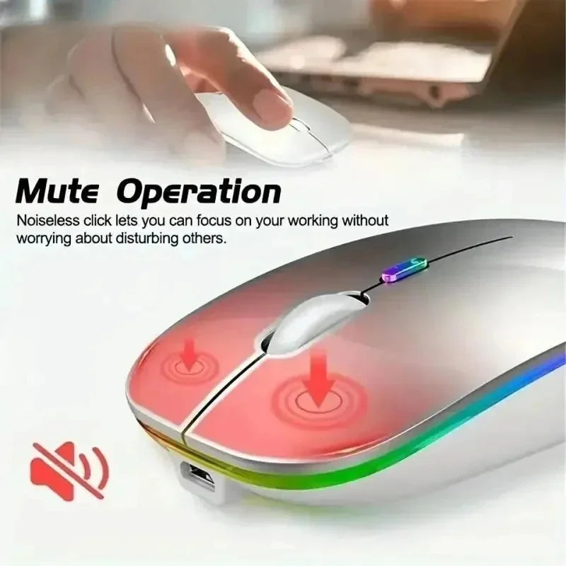Rechargeable Wireless Mouse: Silent, LED Backlit, 2.4GHz Receiver + Bluetooth Dual Mode, Optical Mice for PC, Laptop & Computer
