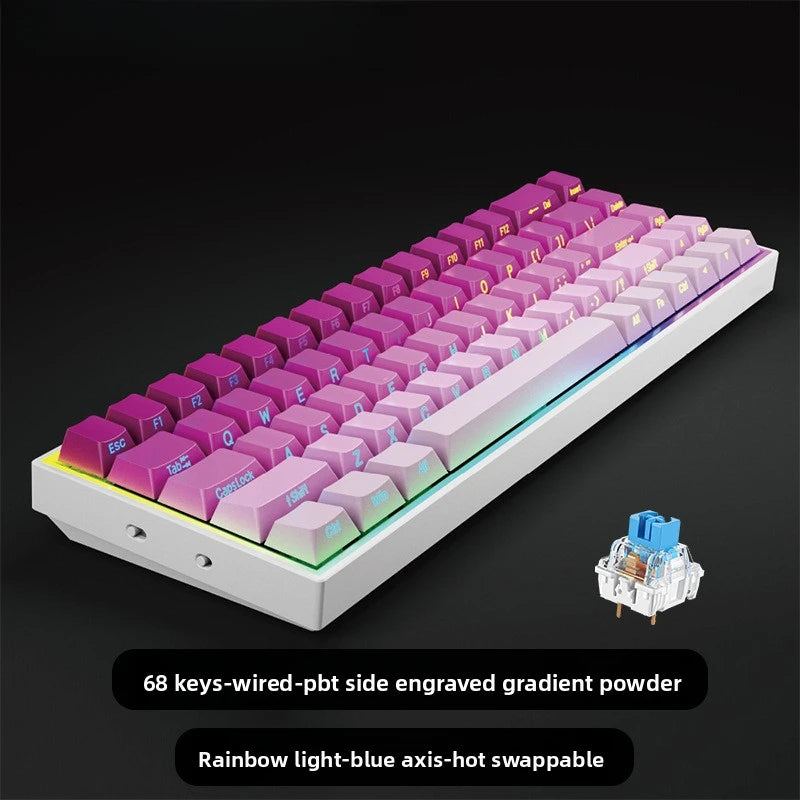Wired Mechanical Keyboard Green Axis 68 Keys Hot-Swappable Side-Engraved Gradient E-Sports Gaming Keyboard