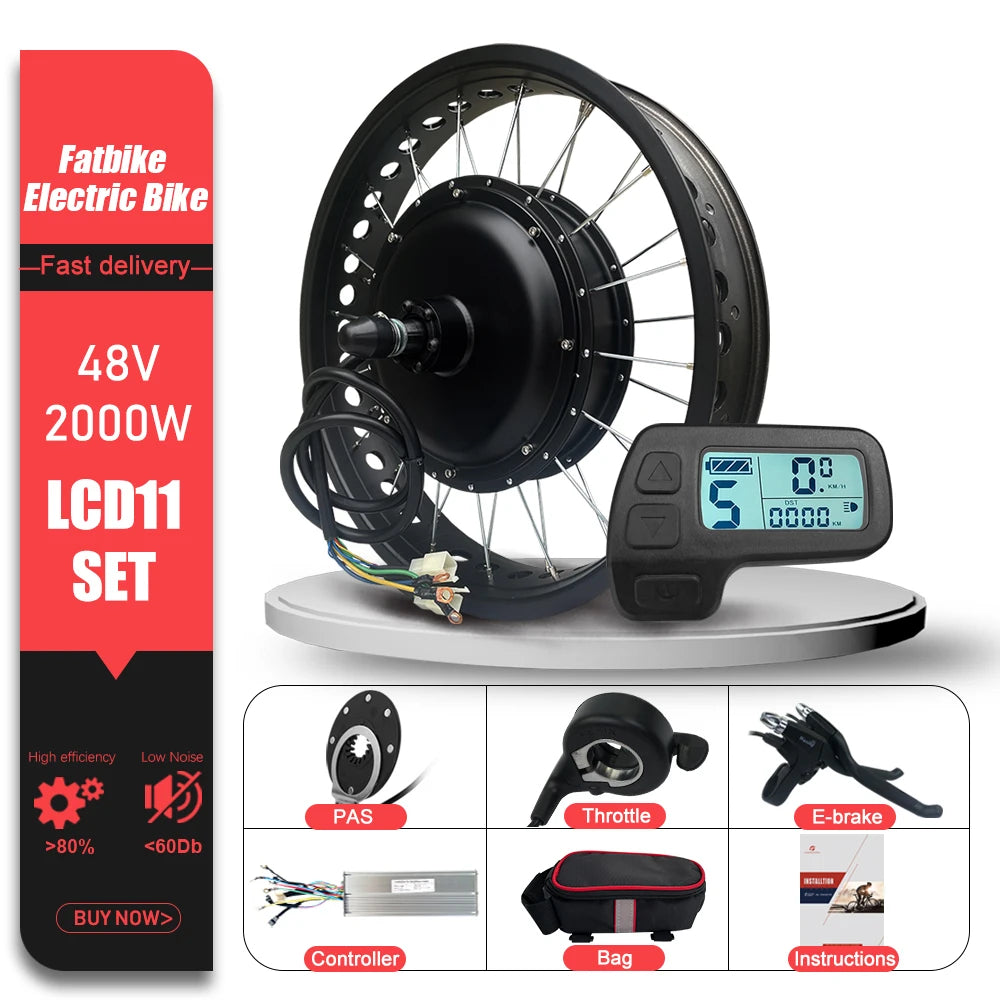 48V 2000W Electric Fat Bike Kit 20 24 26inch 4.0Tyre Brushless Non-gear Rear Hub Motor Wheel  Dropout 190mm For Snow eBike kit