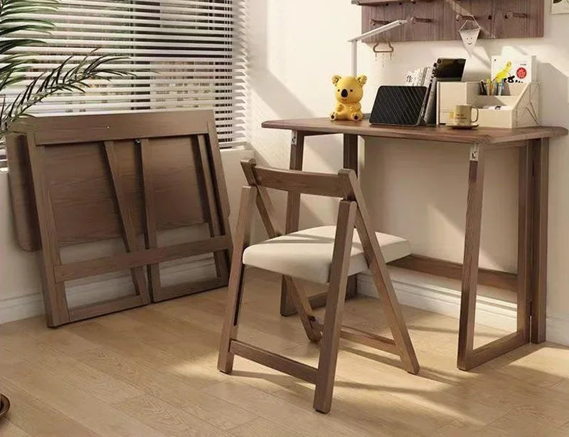 Solid Wood Folding Desk for Home Office – No Assembly Computer Table Study Writing Desk 15mm Thick Desktop Small Workstation
