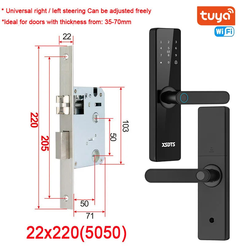 Electronic Smart Door Lock With Biometric Fingerprint Smart Card Password Key Unlock USB Tuya APP Emergency Charge lock For home