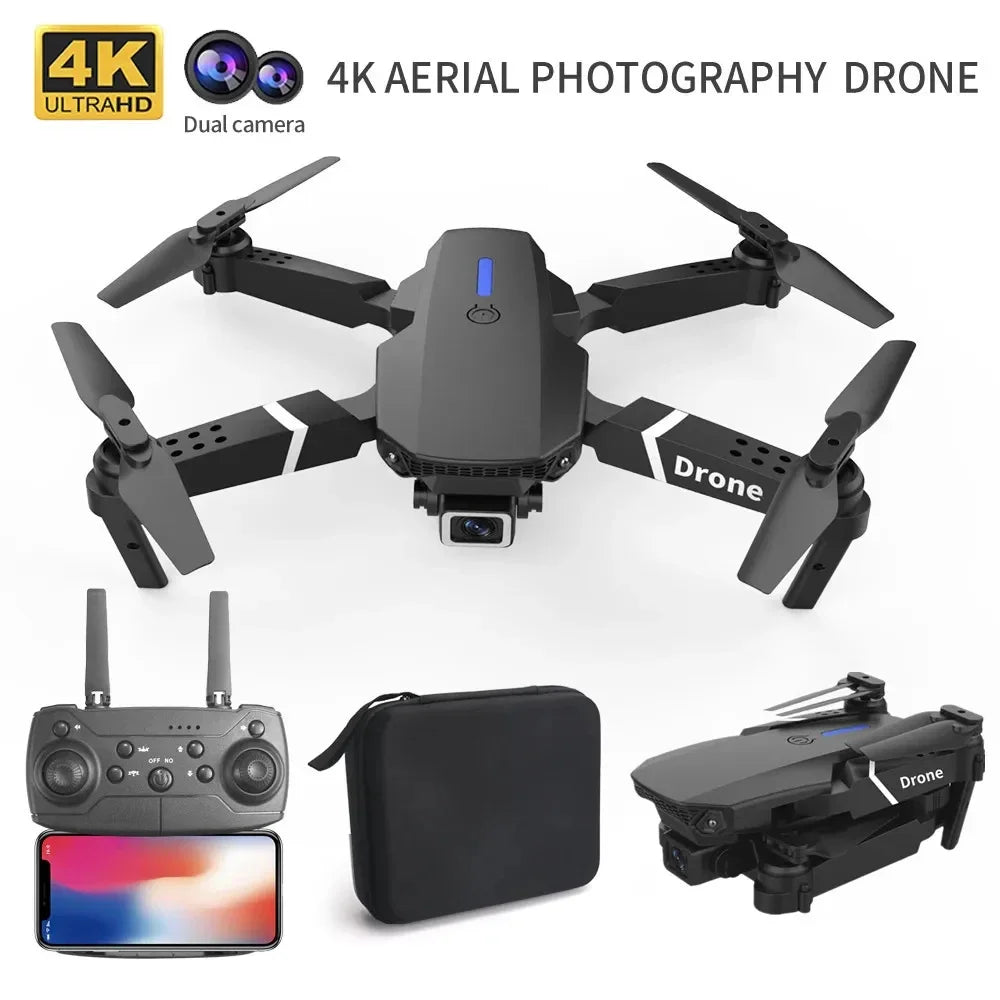 Professional Drone E88 4K Wide Angle HD 1080P Camera WiFi FPV Height Hold Foldable RC Drone Quadrotor Helicopter Childrens Toys
