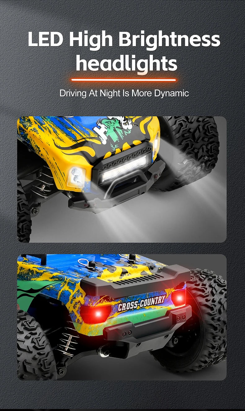 WLtoys 164018 1/16 Scale RC Car Off-Road 4WD Electric Remote Control Big Foot Climbing Truck with LED Lights High-Speed 2.4G