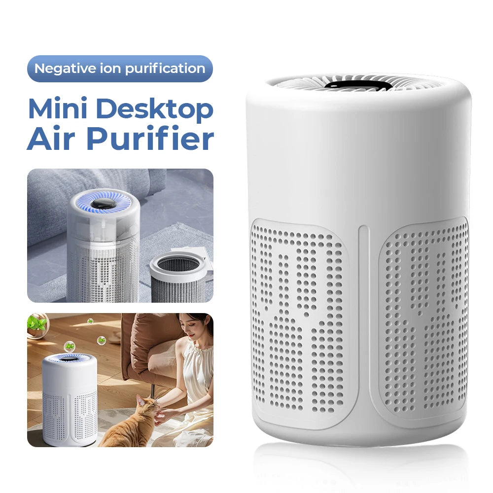Mini Desktop Air Purifier HEPA Filter With Negative Ion Technology Eliminates Formaldehyde Odors Smoke And Dust Particles