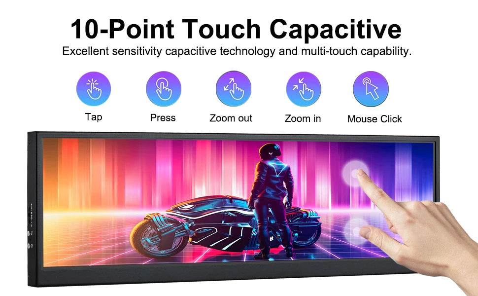 Wisecoco 12.6 Inch Secondary Screen IPS Touch Monitor Stretched Bar LCD Display 1920X515 for Aida64 Sub CPU GPU Display Laptop