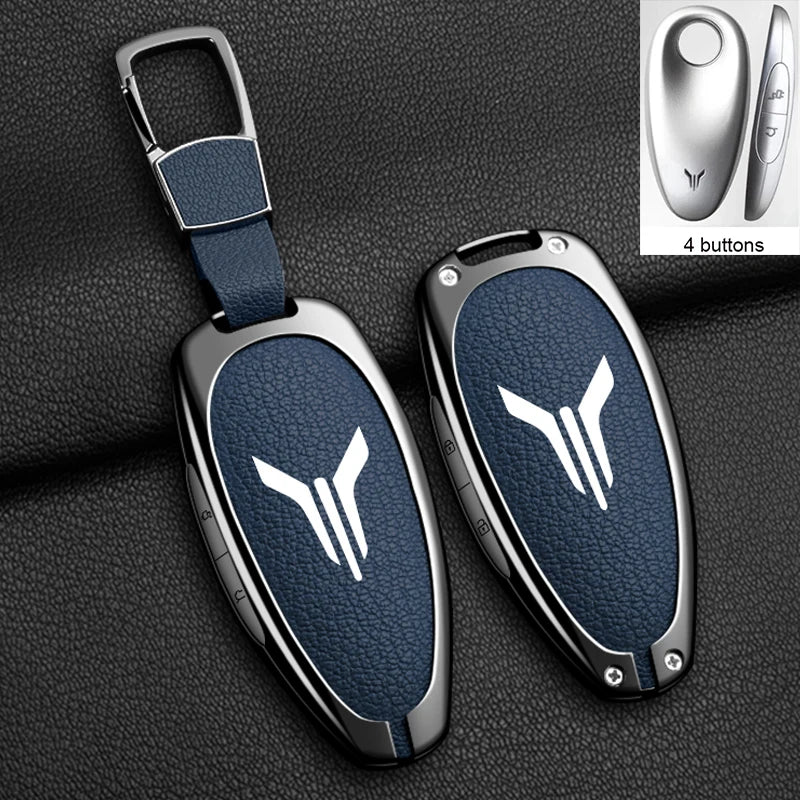 Car Key Case Cover Shell Fob For Voyah Free I-Land Dreamer 2021-2023 Keychain Auto Zinc Alloy Leather Key Protection Accessories