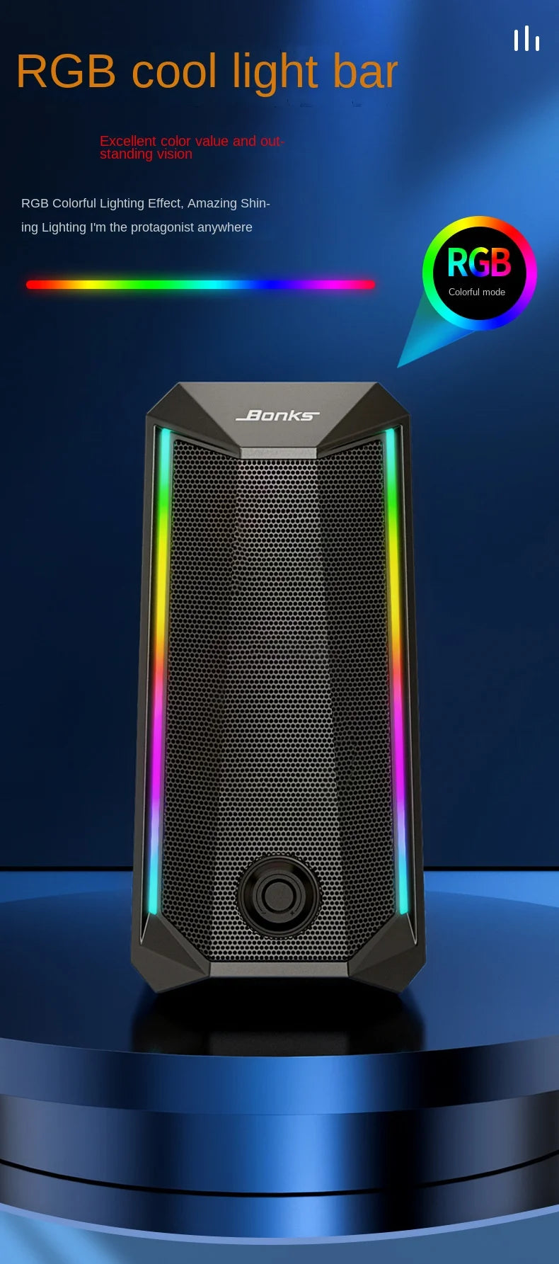 Desktop Speakers, 2.0 Channel PC Computer HiFi Stereo Gaming Speaker with Colorful LED Light Modes, Enhanced Bass and Easy-Acces