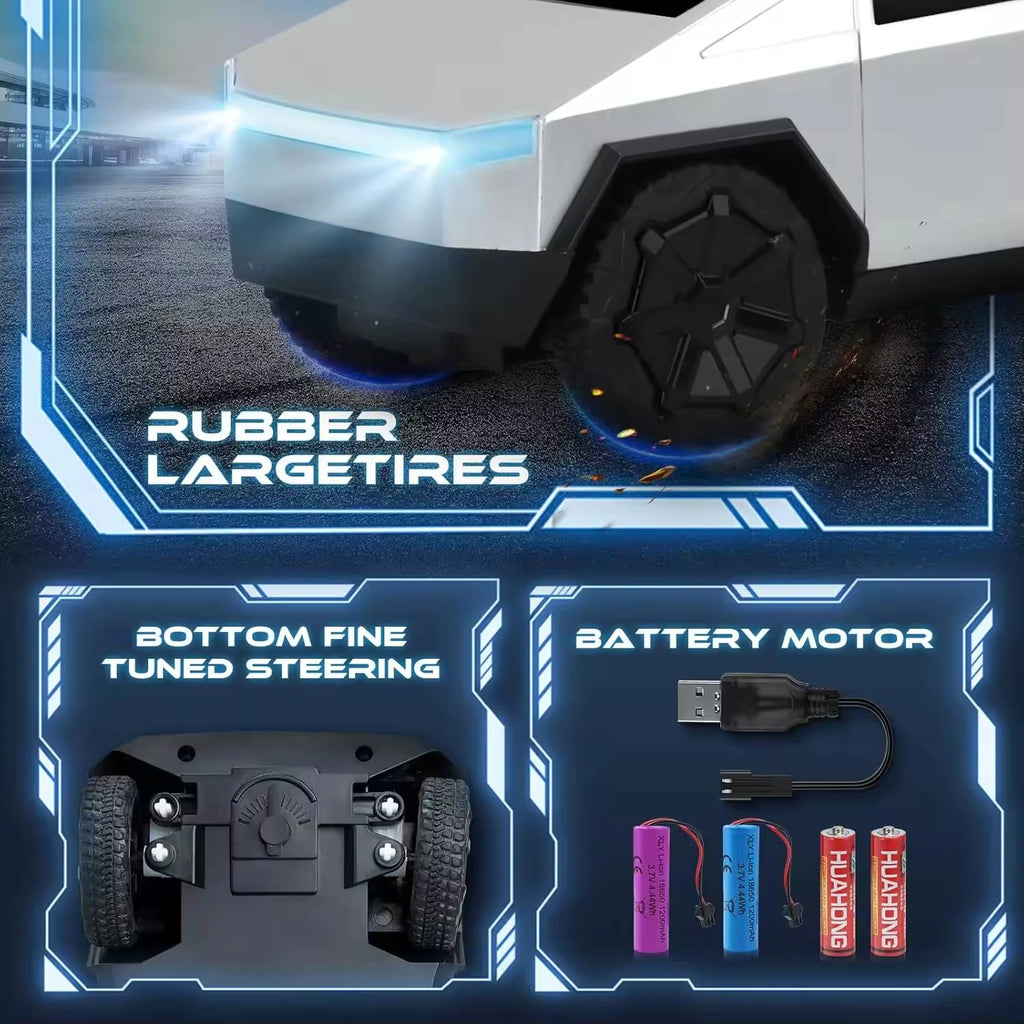 1:24 RC Cybertruck Pickup 4WD Off-Road Remote Control Car, 27Mhz High-Speed Dual Motor Truck with LED Lights,Gift for Boys Kids