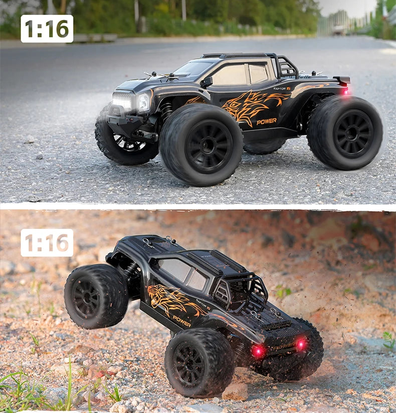 WLtoys 164018 1/16 Scale RC Car Off-Road 4WD Electric Remote Control Big Foot Climbing Truck with LED Lights High-Speed 2.4G