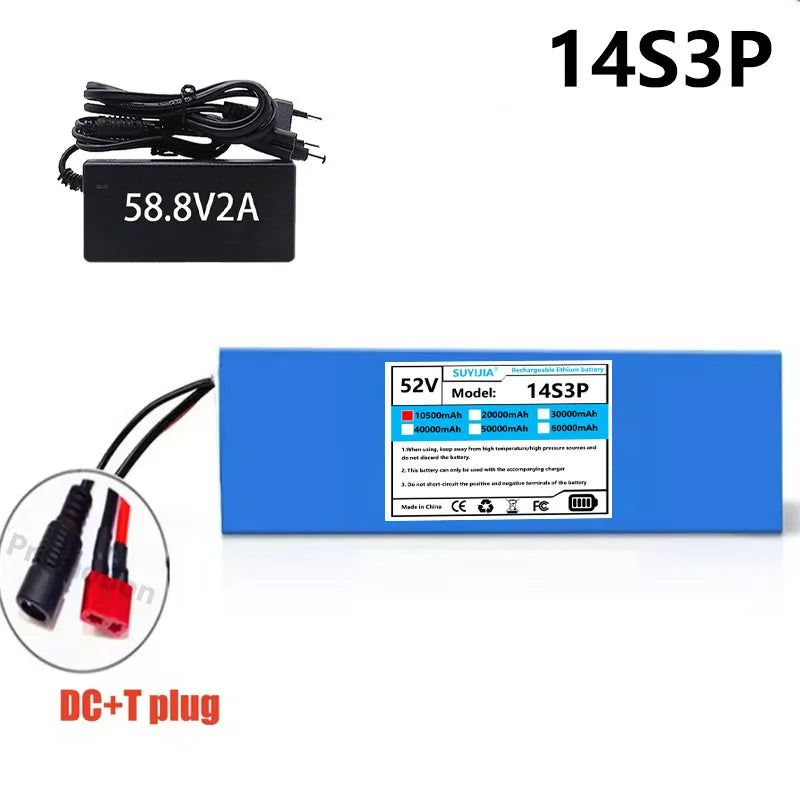 Electric Scooter Lithium Battery 14S3P 52V 10.5Ah 18650 Battery Built-in BMS for 0-1000W Electric Motorcycle Scooter Battery