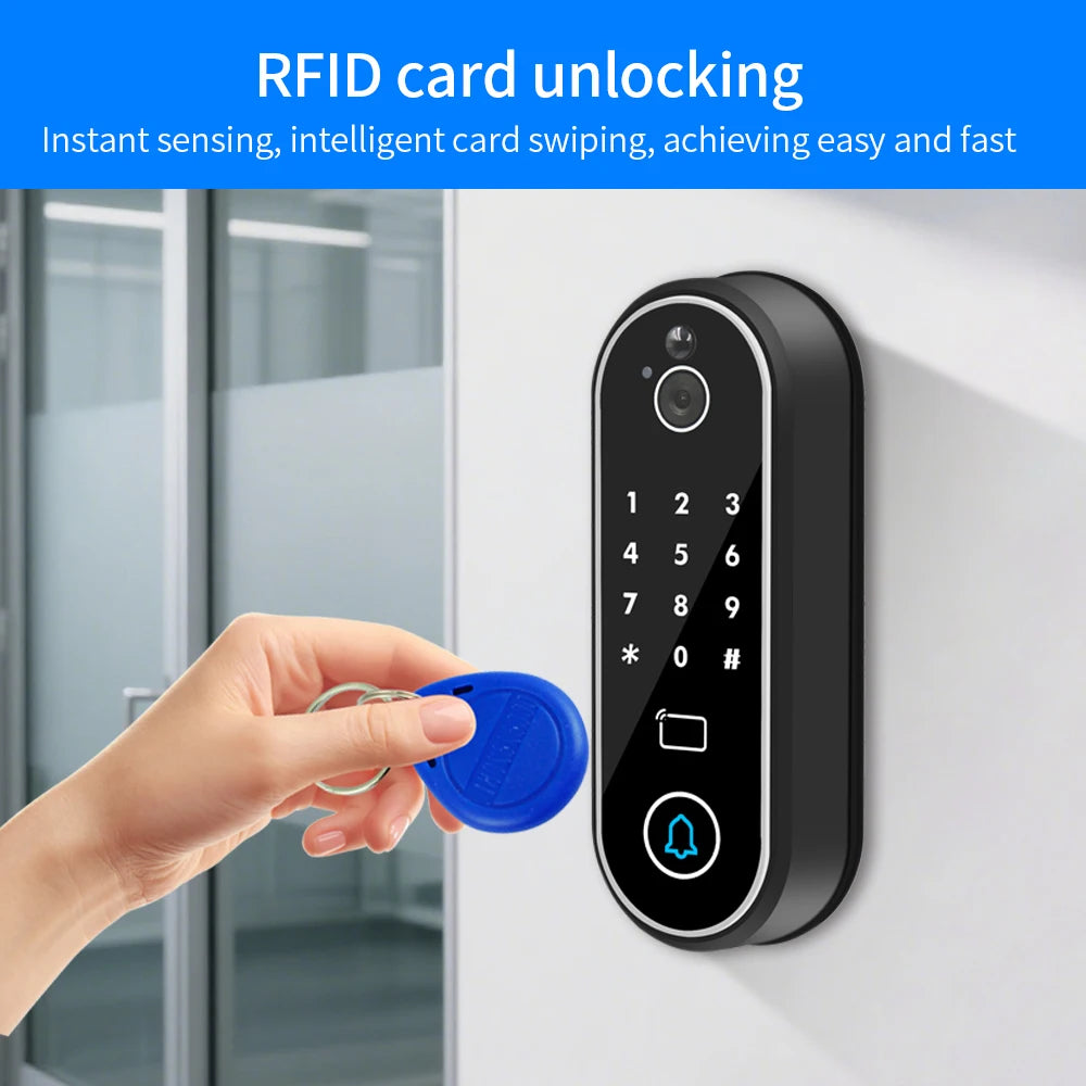 1080P Tuya Smart Doorbell Wifi Video Intercom with Motion Detection Unlock by Remote Control RFID Card NFC APP Access Control