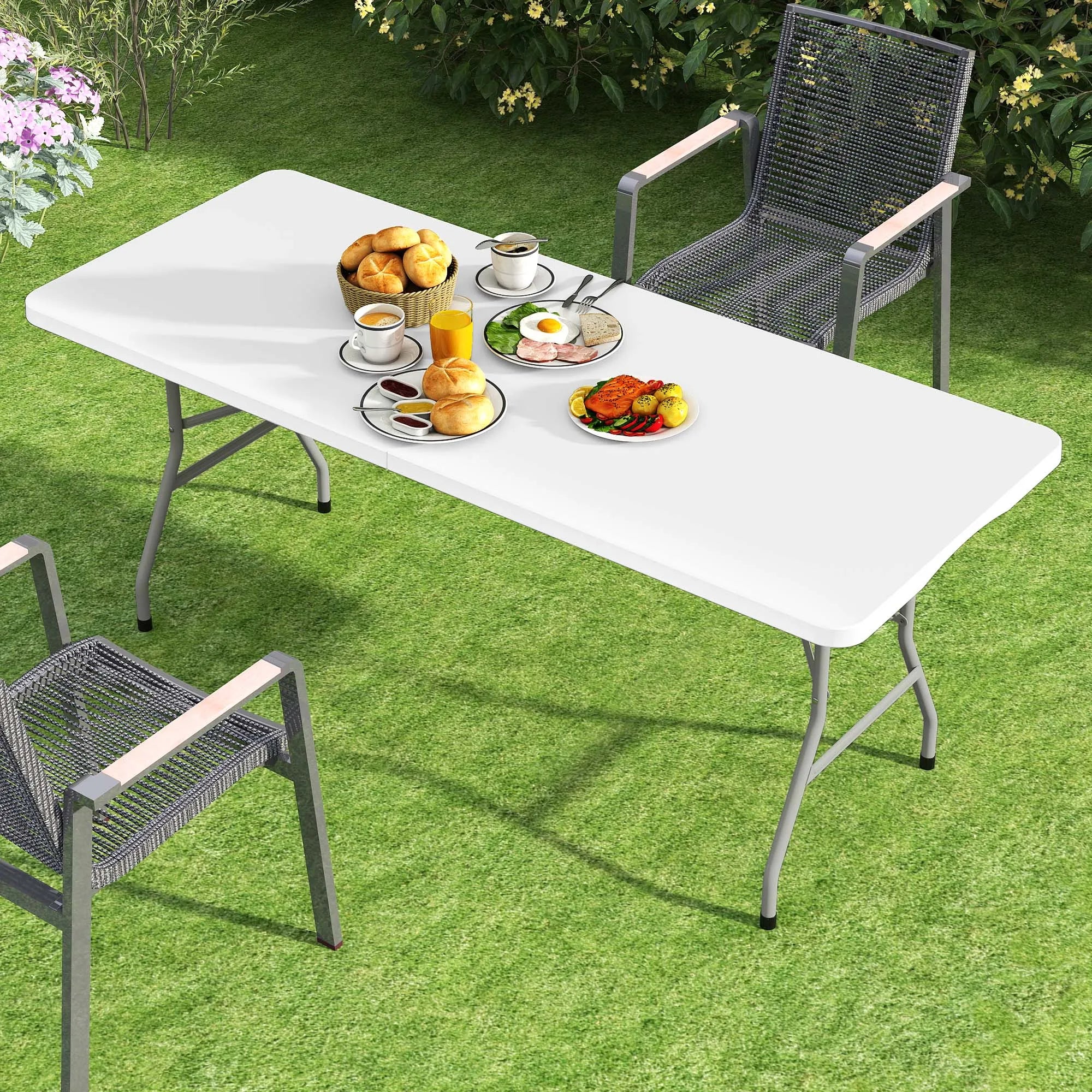 YITAHOME White 6ft Folding Table - Waterproof Heavy Duty 180x75cm for Camping/BBQ/Picnic, Portable with Carry Handle