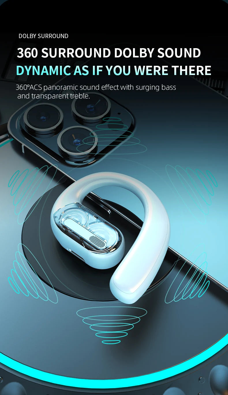 Bluetooth 5.4 Wireless Headphones Gaming Earphone Noise Canceling Ultra Long Battery Life Headset Open-Ear Stereo Sports Earbuds