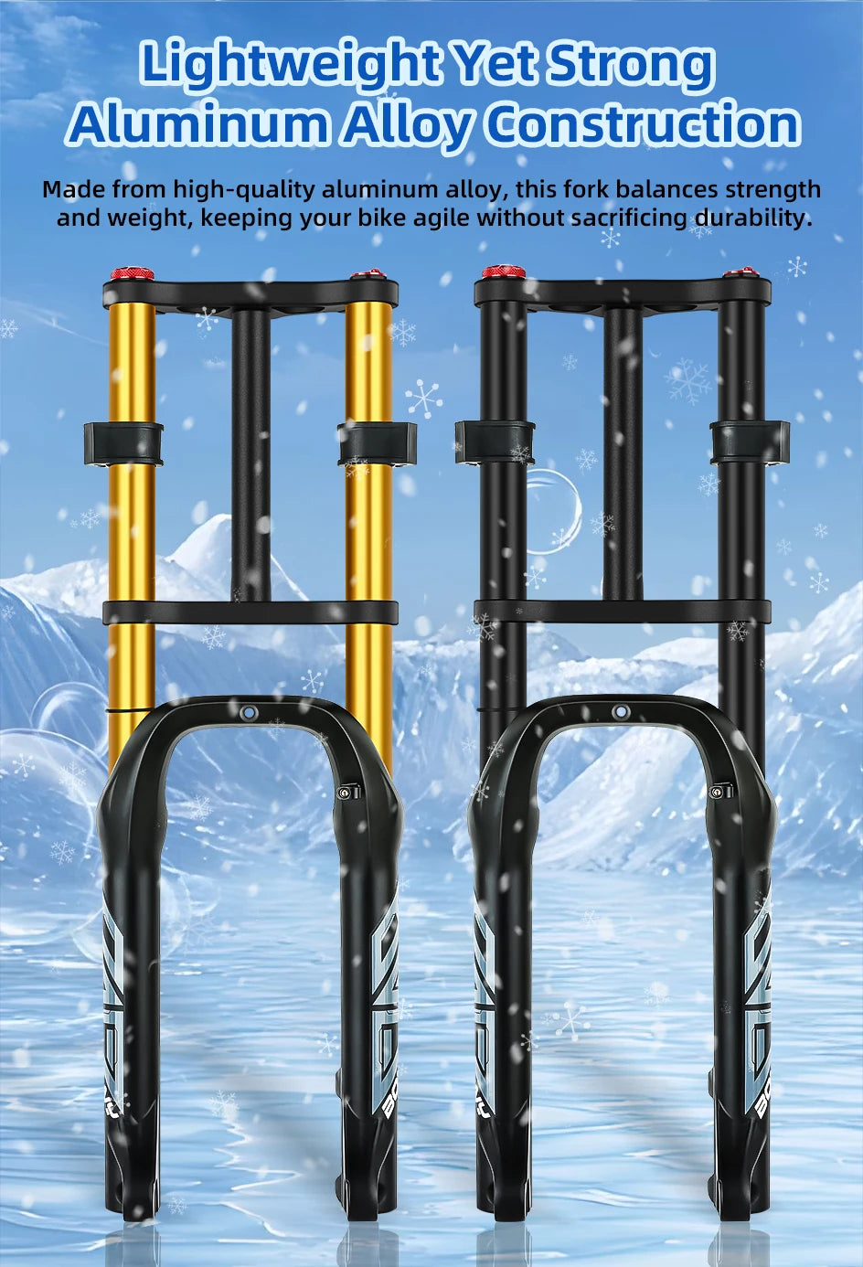 BOLANY Bicycle Snow Front Fork 20 inch 26 inch 4.0 Tire MTB Bike Fork 110mm Travel Double Shoulder Air Supension for E-Bike