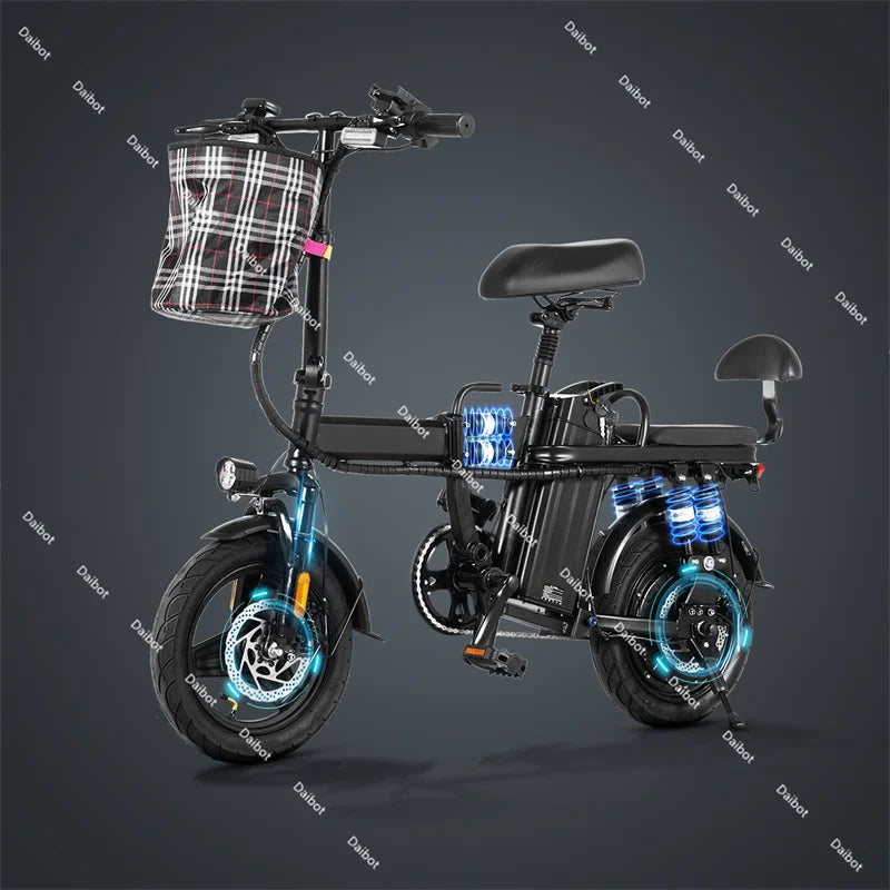 Canada Stock 14 Inch Folding Electric Bicycle For Woman With 2 Seats 500W 48V Pink Lightweight Electric Bike For Adults With USB