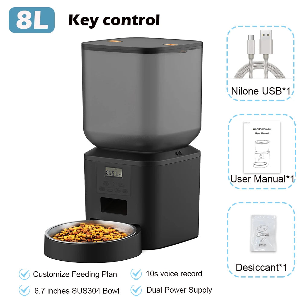FURPIPI Smart 8L Automatic Pet Feeder with Timer USB & Battery Powered Slow Feed Dispenser for Cats and Dogs No Plug Included