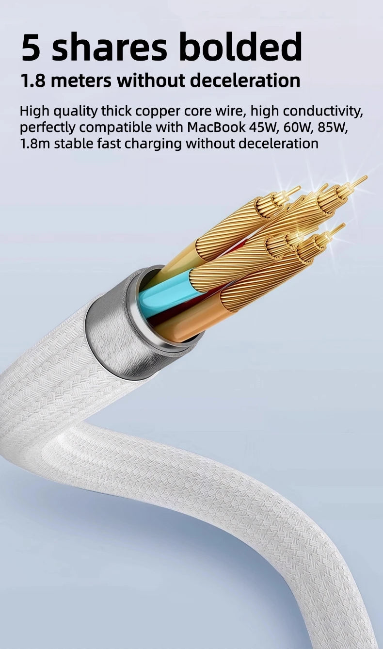 USB-C to MagSafe 2 T-tip Braided Charging Cable for MacBook Air/Pro, Fast Magnetic Charger Cord Compatible with 45W 60W 85W