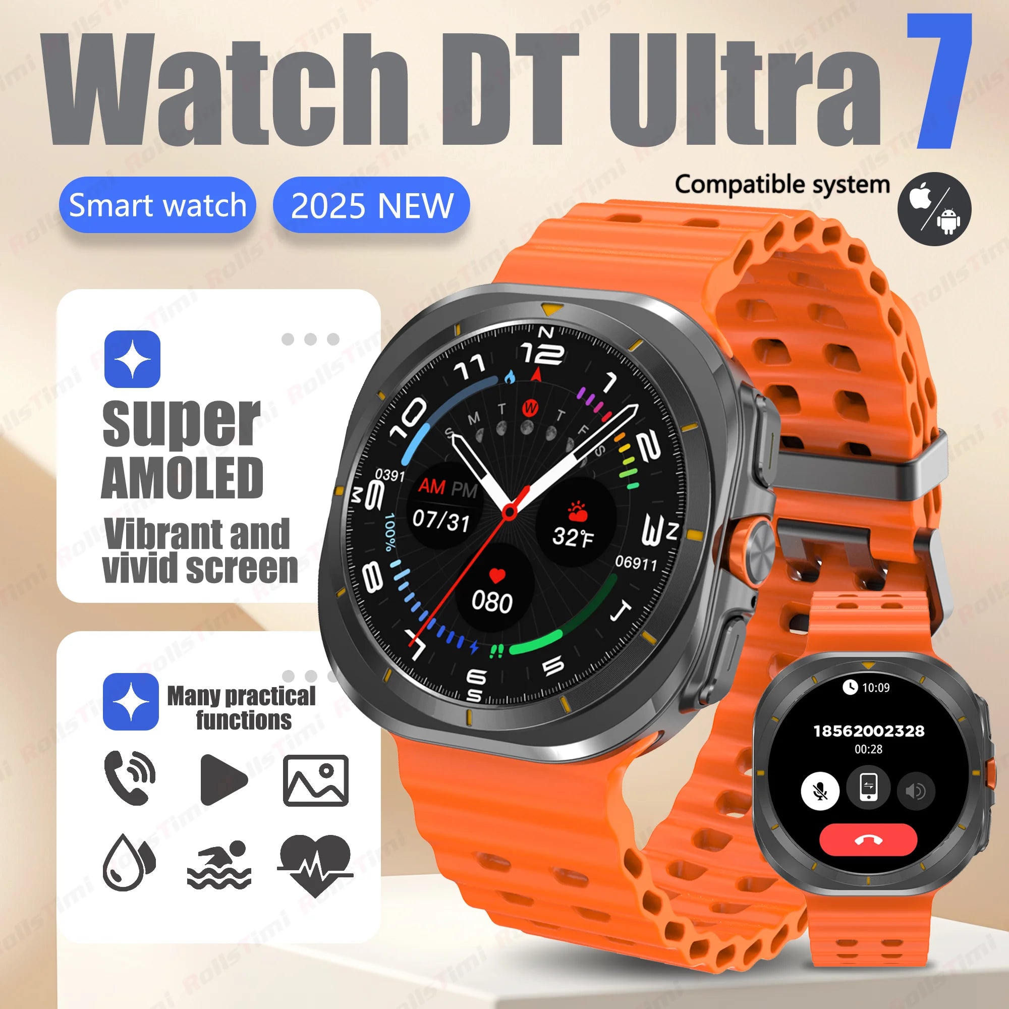 Smart Watch 7Ultra for Men ChatGPT Compass NFC 360*360 AMOLED Screen Heart Rate Monitor Bluetooth Call IP68 Waterproof Smartwat