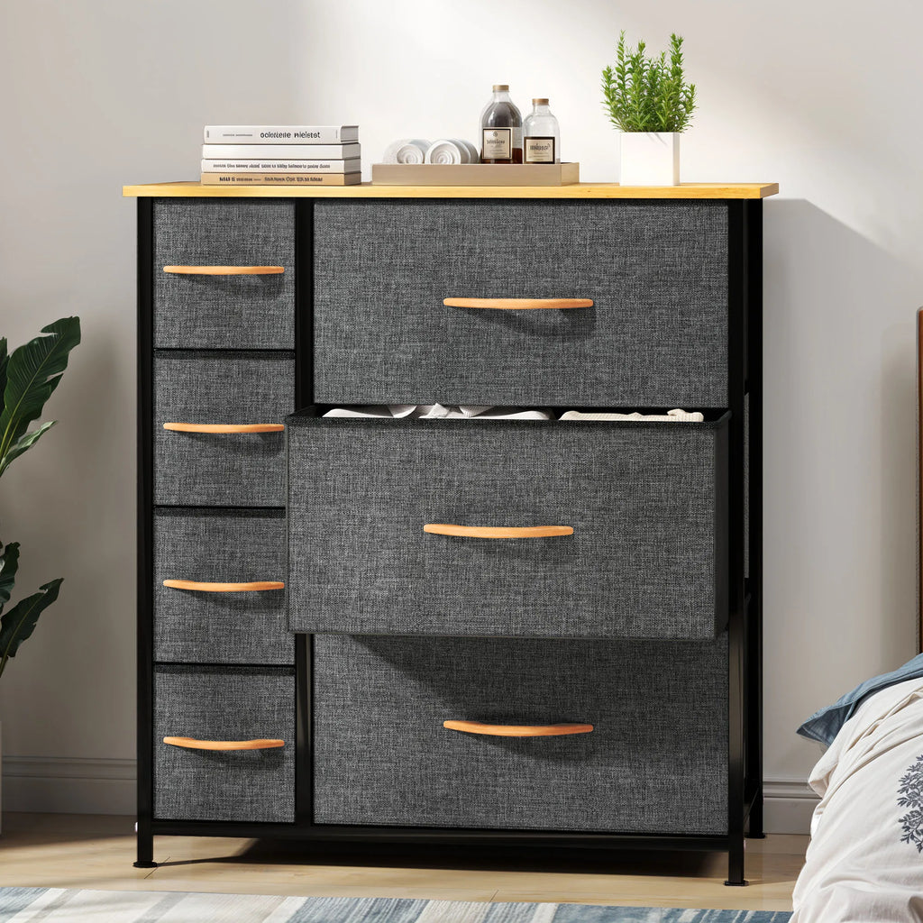 YITAHOME 7-Drawer Fabric Dresser - Steel Frame & Wood Top w/Easy-Pull Bins, Storage Organizer for Bedroom, Living Room, Closet