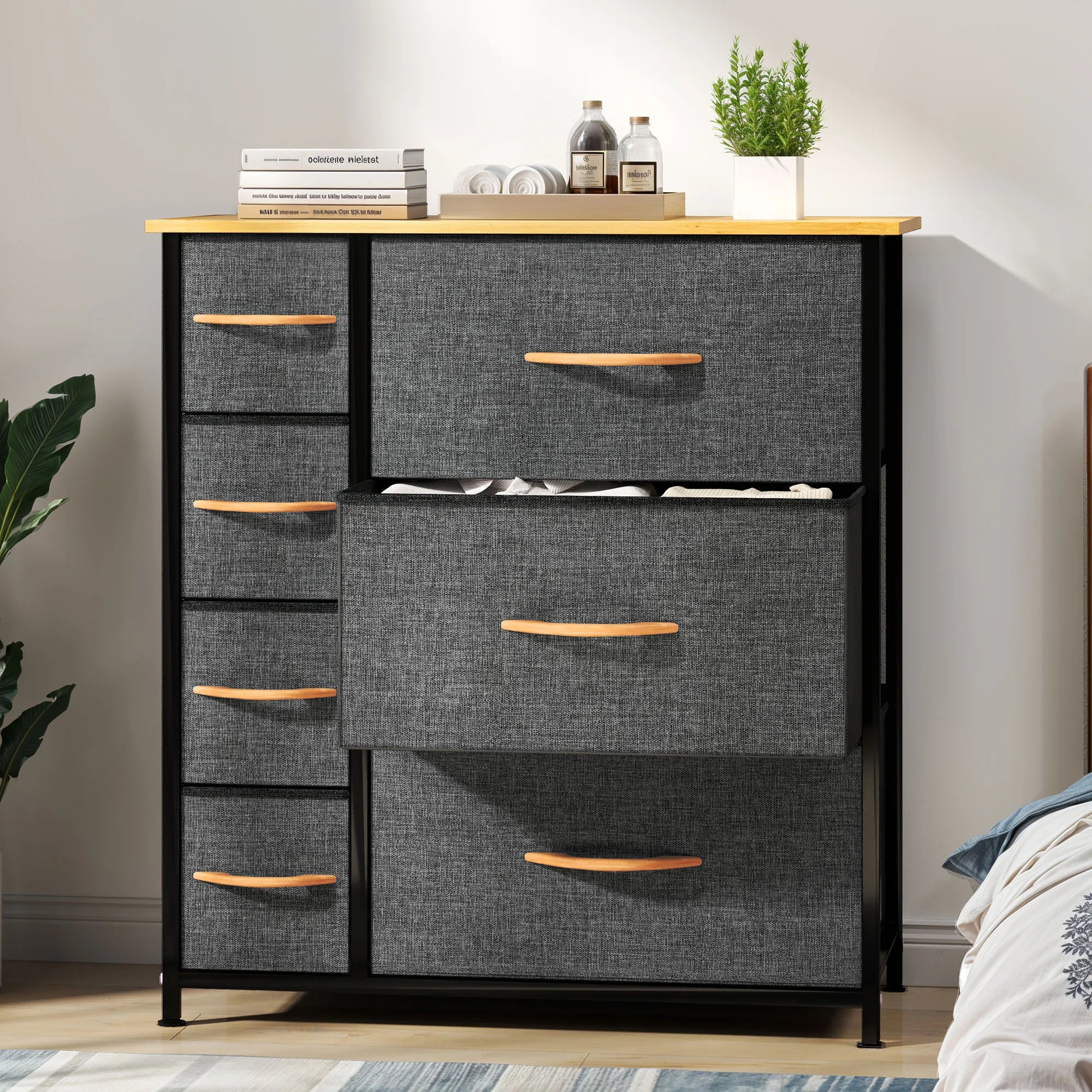 YITAHOME 7-Drawer Fabric Dresser - Steel Frame & Wood Top w/Easy-Pull Bins, Storage Organizer for Bedroom, Living Room, Closet