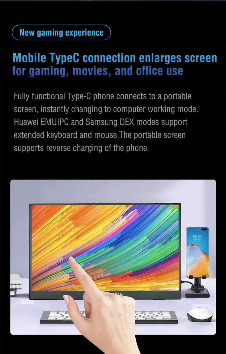Anmite 14/16-Inch Portable Touch Monitor 1200P HDR 16:10 Low Blue Light For XBox PS4 / 5 Switch Cell Phone PC Loptop Extension
