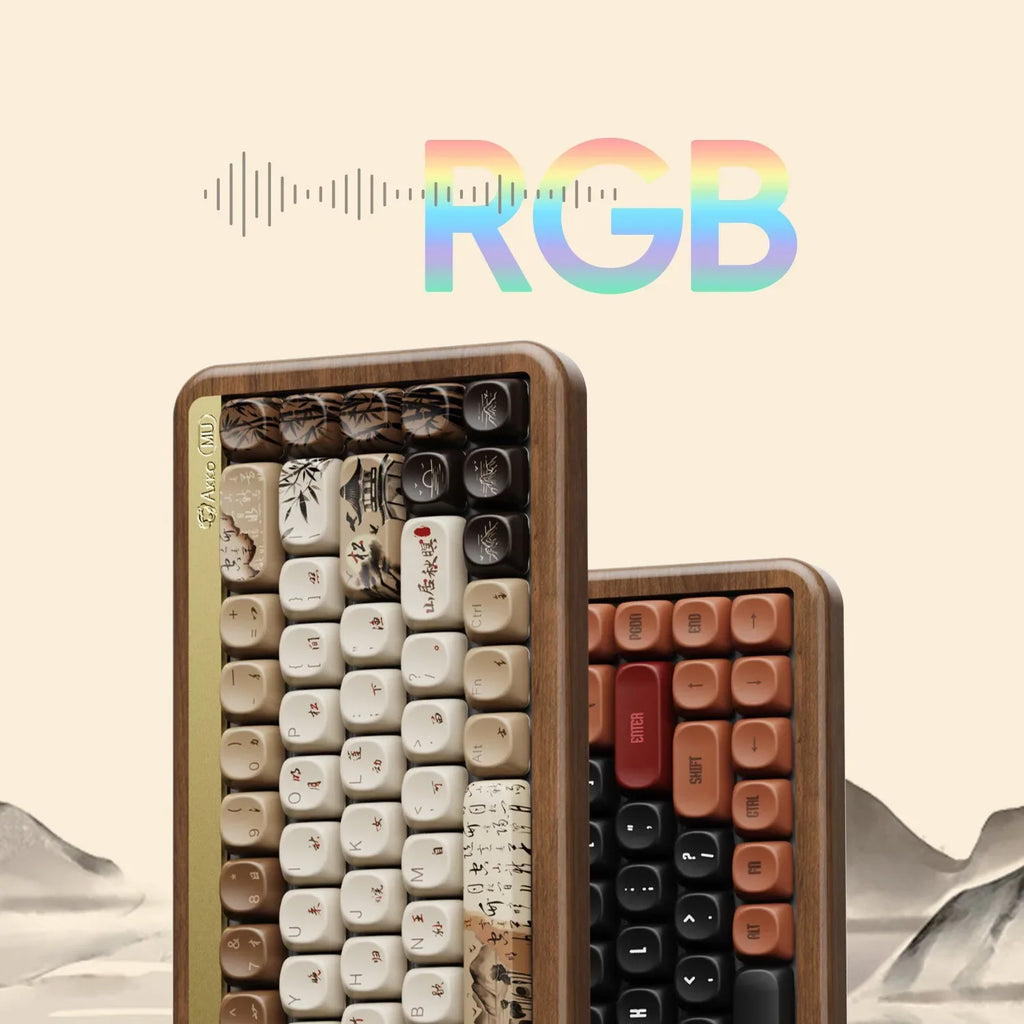 MU01/2 68key Wooden Mechanical Keyboard MOA Profile Custom RGB Hot-swappable BT 5.0/2.4G Wireless & Type-C Wired Gaming Keyboard
