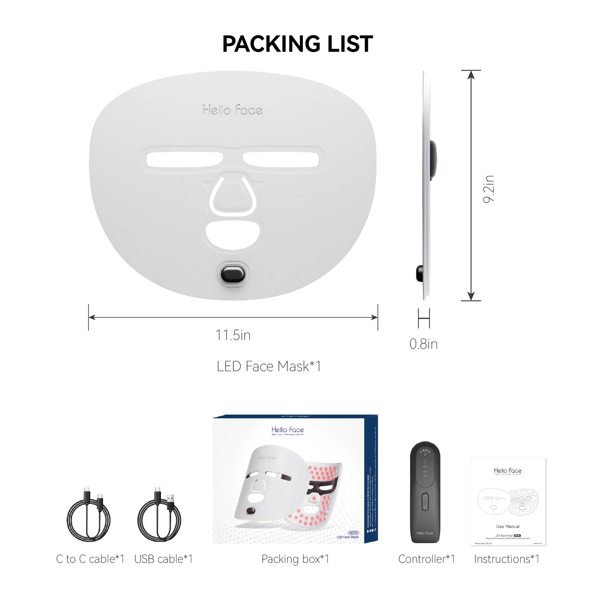 Hello face Near-infrared LED Light Therapy Face Mask 510K M500 with 3000mAh Battery Portable Lightweight Skin-Friendly Mask