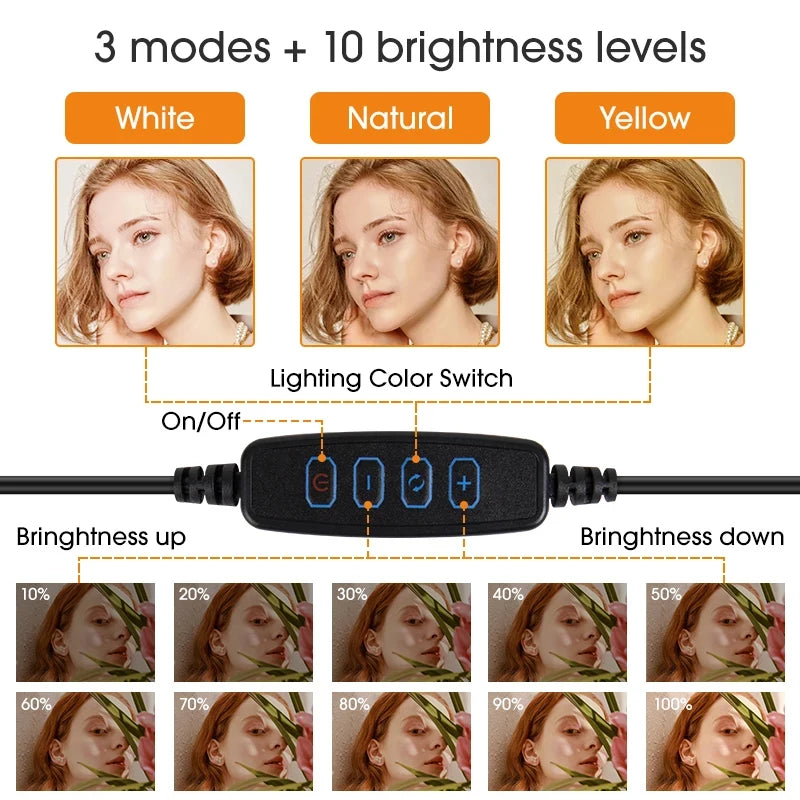 LED Ring Light Photography Adjustable Lighting Phone Ringlight With 20cm Tripod Stand USB Round Fill Lamp For Phone Video Live