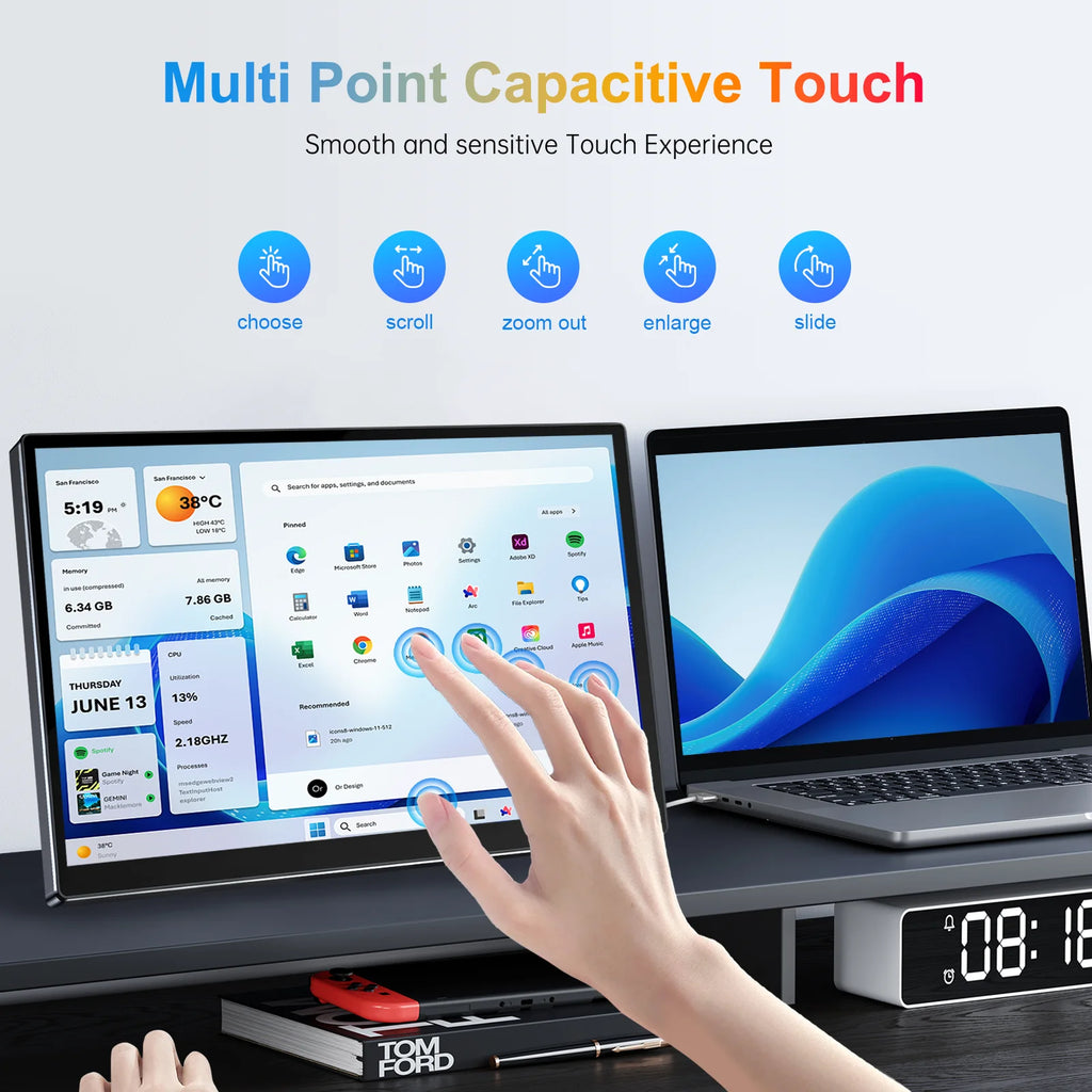 14 inch Portable Monitor Touch Screen with 1920X1200 IPS Office Computer Second Display for Laptop Phone CCTV DIY Car Syteam
