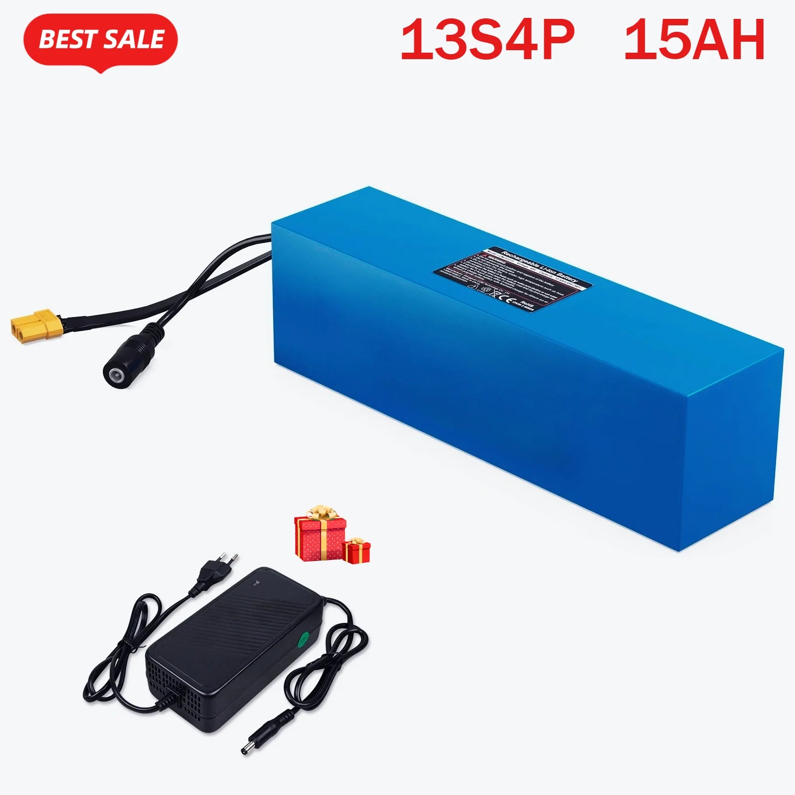 13S4P 48V 15Ah battery pack with 30A BMS, suitable for 48V250-1500W motor XT60 connector lithium ion battery 18650.00