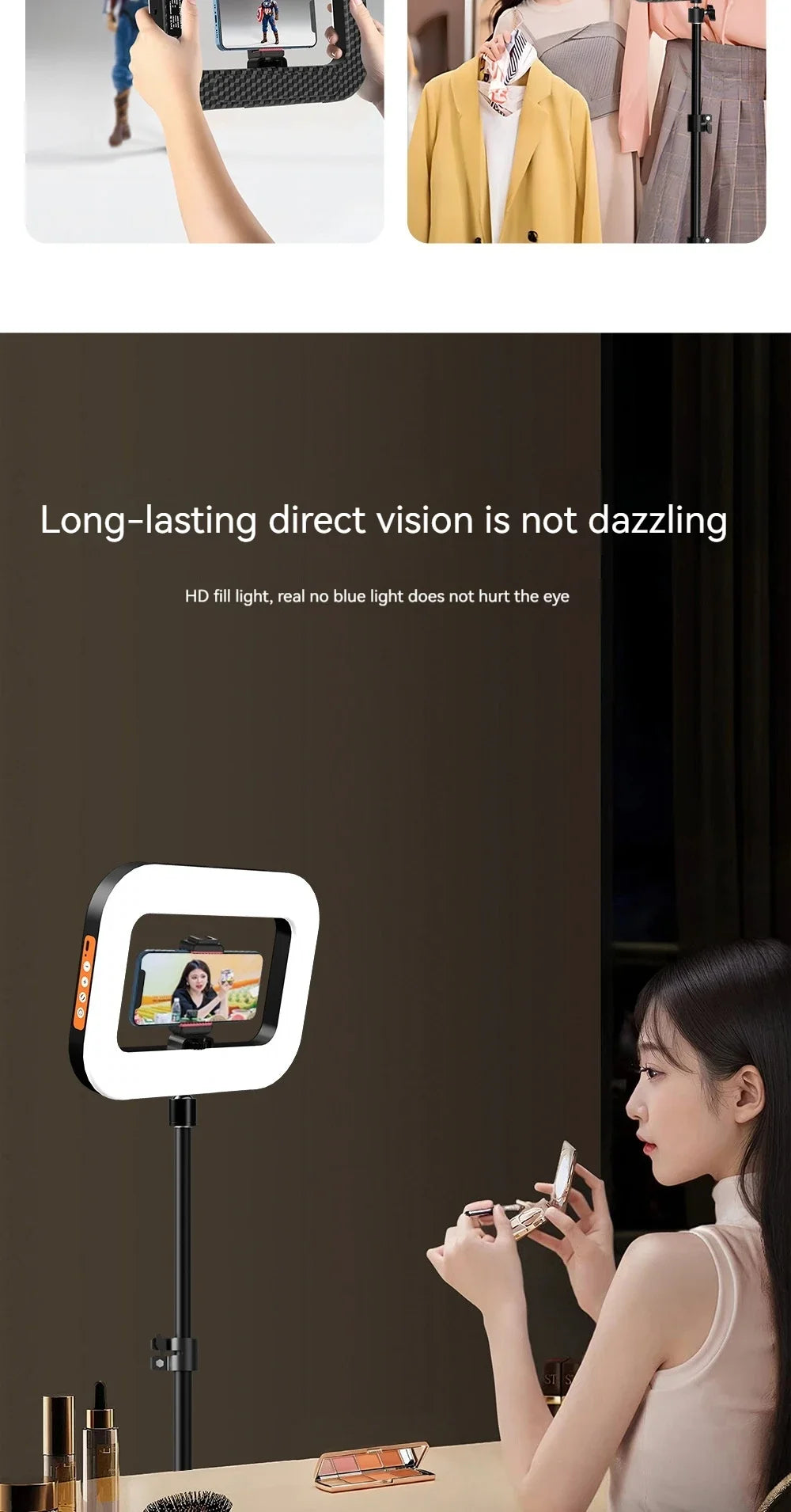 Rechargeable LED Ring Light for Phone - Handheld & Desktop Fill Light, Perfect for Live Streaming, Selfies, Pet Photography