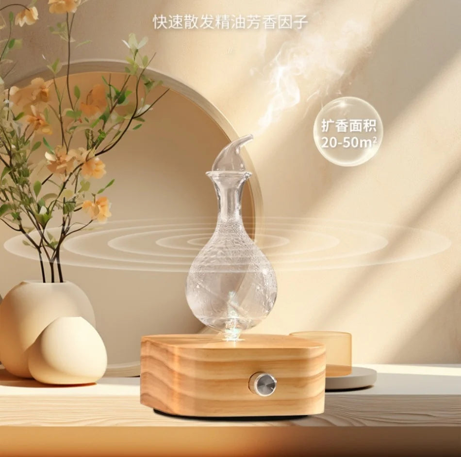 Essential Oil Diffuser Nebulizer 30ml Waterless Operated Aromatherapy Diffuser Wood and Glass Aroma Diffuser Scent Machine