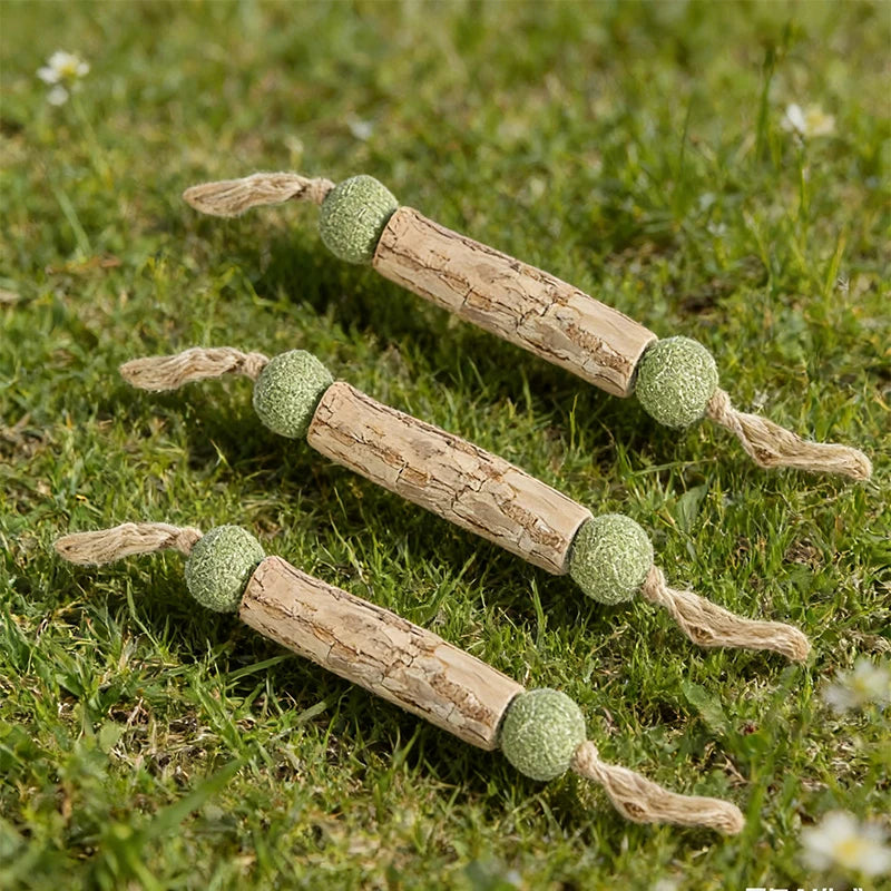 New Pet Toys Indoor Pet Cats Wood Dumbbell Interactive Toy For Teeth Cleaning Chewable Double-knot Mint Ball Toy Pet Gifts