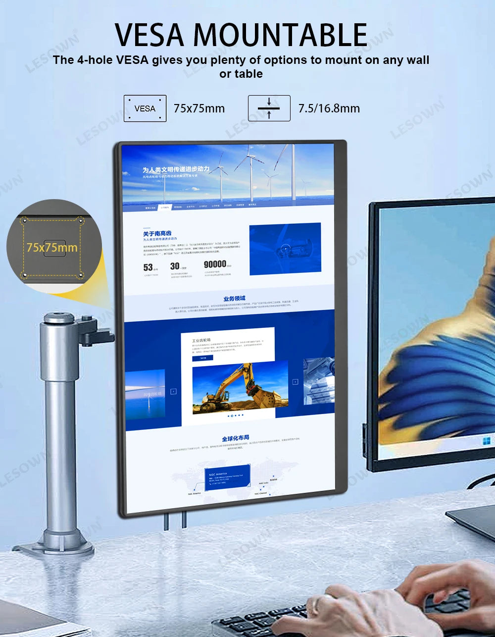 LESOWN 120Hz 2.5K Monitor 11.6 14 16 inch IPS 3840x2160 UHD VESA Gaming External Screen USB-C Display with Speaker Plastic Shell