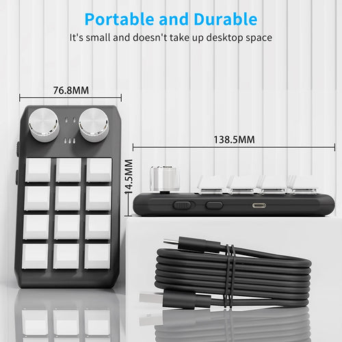 12 Keys 2 Knob Custom Mechanical Keyboard 3 Modes Bluetooth 2.4G Macro Programming Keyboard Hot-swapping Keypad for Gaming PS