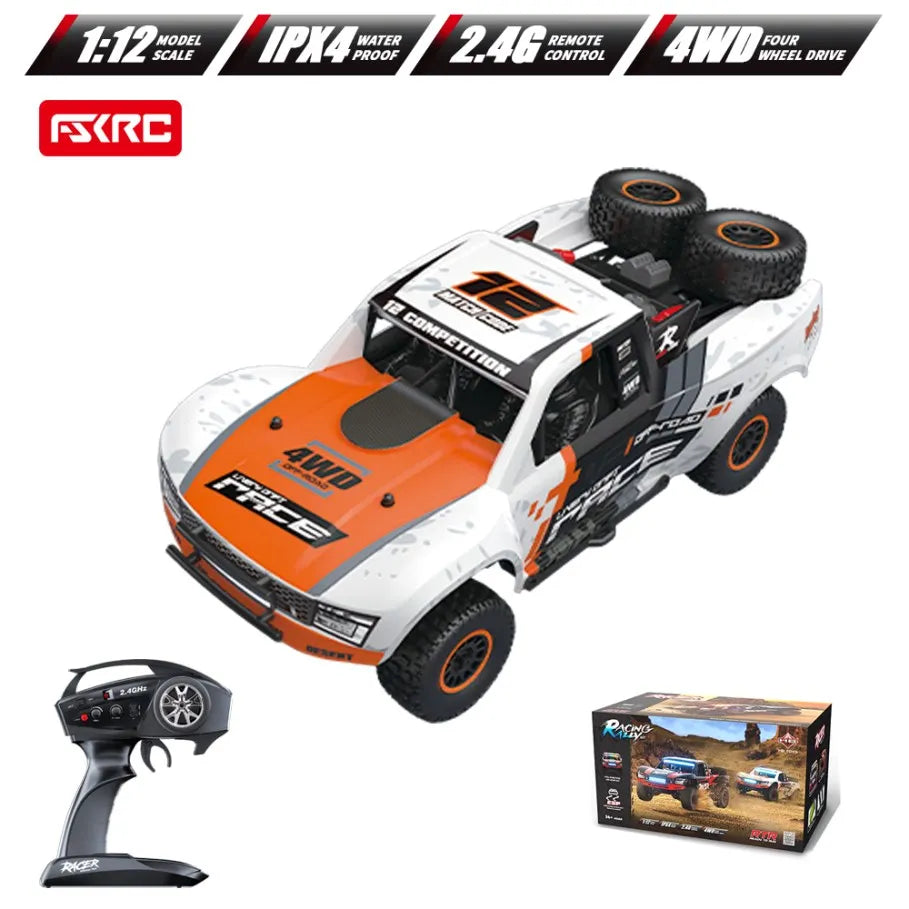Hb-Rd1201-1204 1:12 Scale 4WD High-Speed Remote Control Car with LED Light 2.4GHz Frequency 45km/h RC Short Truck Toy Model