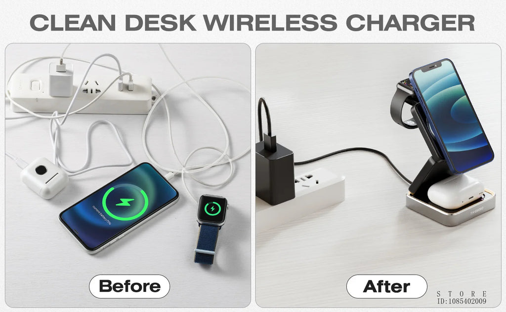 Wireless Charger 3-in-1,Portable Travel Foldable Charger Aluminum Stand for iPhone 15 14 13 12 Pro Max Plus Watch & Airpods