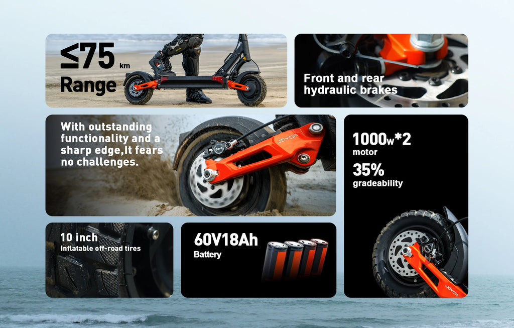 JOYOR T10 Electric Scooter 2000W Dual Motor 60V 18Ah 10" Off-Road E-Scooter 37mph Foldable Adult Scooter US Warehouse 2-3 Days