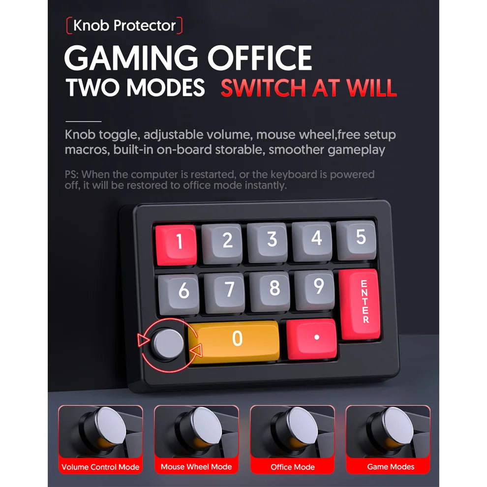 12Keys USB Wired Mechanical Gaming Keyboard, Programming KeyPad with Knobs, RGB LED Backlit KeyPad Macro Support One-Hande