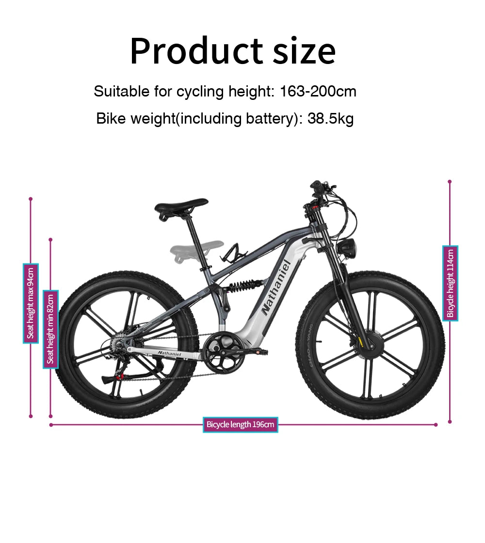 Nathaniel 2000W E-Bike SYR09 Dual Drive 26x4.0 Fat Tire 48V20AH Battery E-Mountain Bike Outdoor Sports All-Terrain Electric Bike