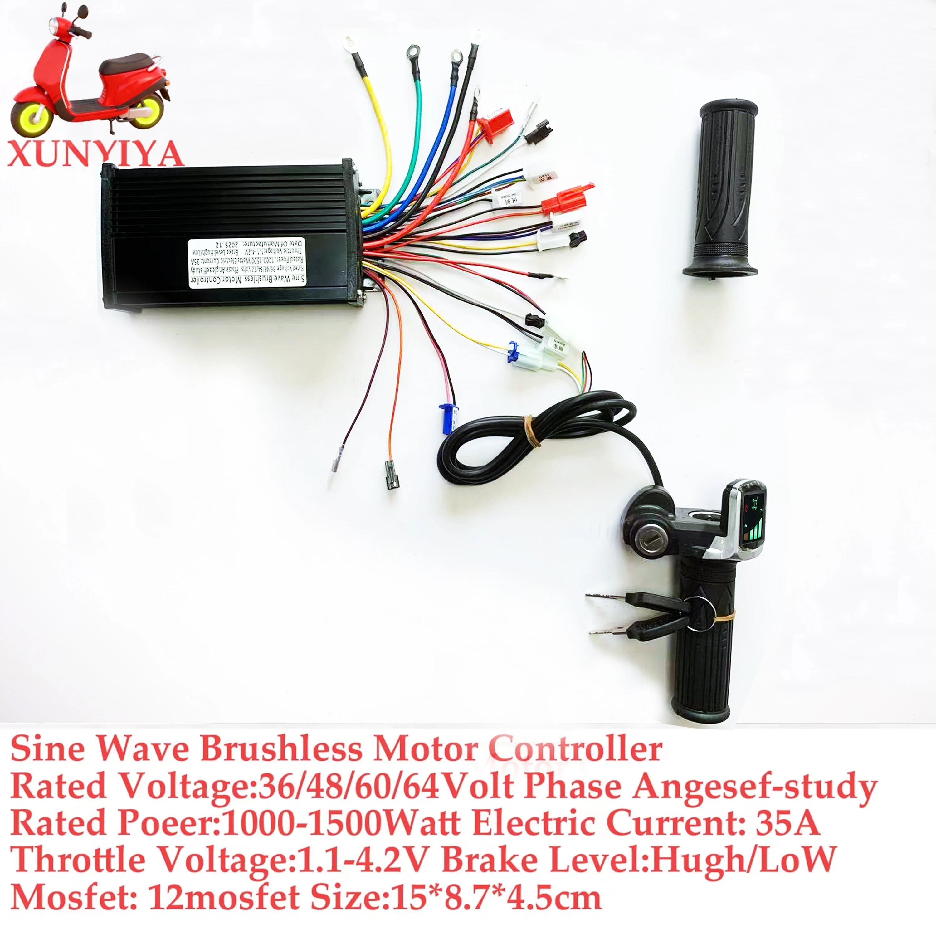 350-1000W 25A 30A 35A Brushless Motor sine wave Controller 36V 48V-64V and Battery display with lock Throttle for E-Scooter Bike