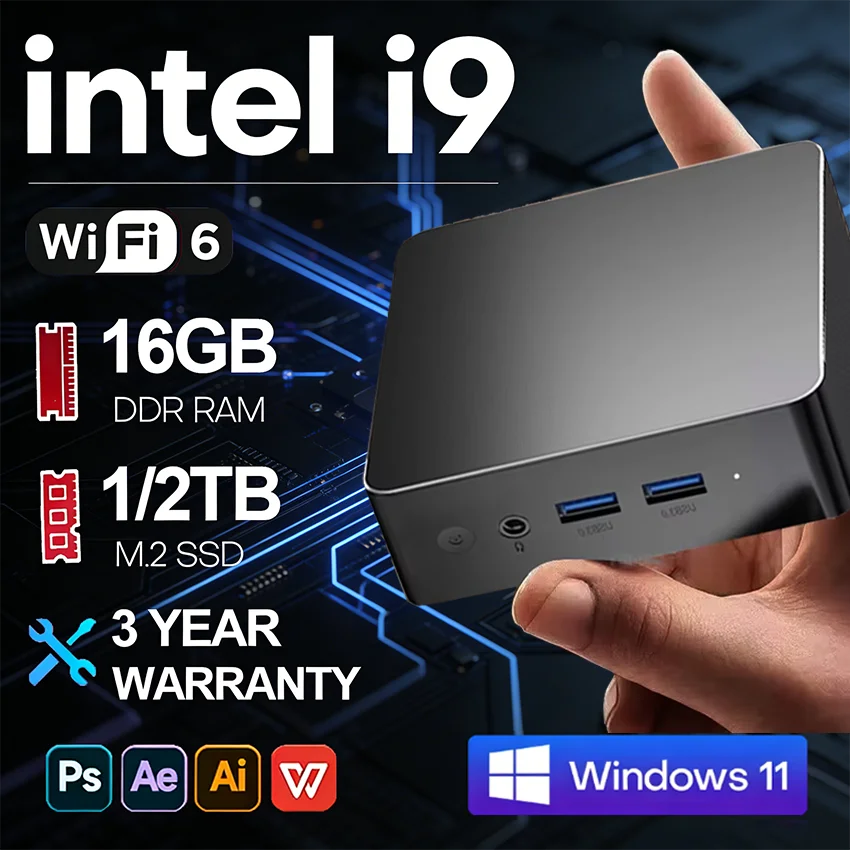 Brand New Intel Core i9-8950HK 16GB RAM 1/2TB SSD FHD Bluetooth 5.2 WiFi6 1000M Ethernet Windows 11 Gaming Office Mini PC