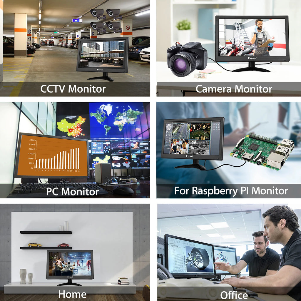 Eyoyo 12 Inch CCTV Surveillance Security Monitor HD 1920*1080 IPS LCD Home Office Desktop Display With Speaker VGA BNC USB Input