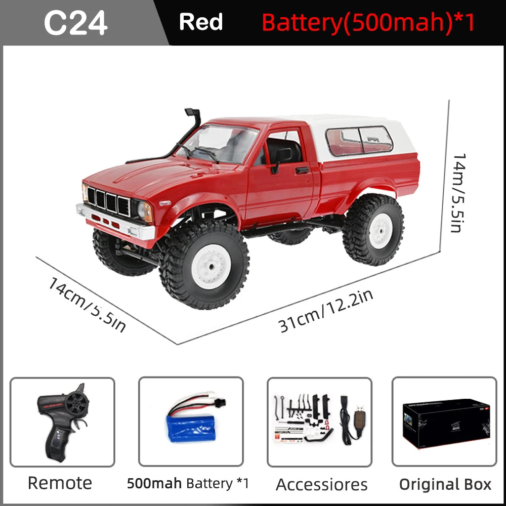 WPL C24 Full Scale RC Car 2.4G 4WD Rock Crawler Electric Buggy Climbing Truck LED Light On-road 1/16 For Kids Gifts Toys