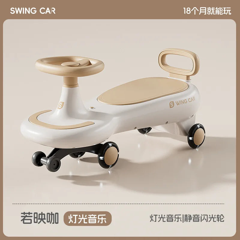 S Kids Swing Car Anti Rollover Parent Child Ride On Toy Car With Mute Flashing Wheels Music Light For Toddlers 1 To 12 Years Old