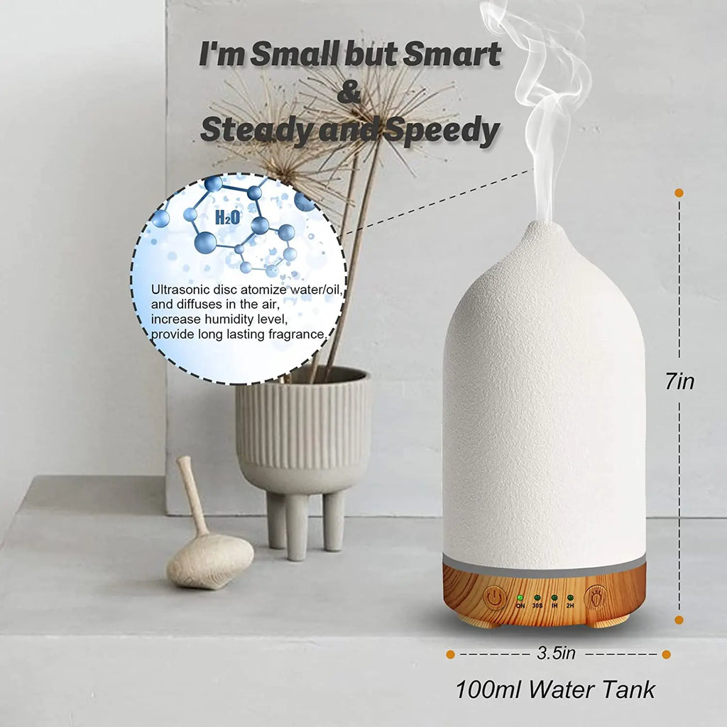Ceramic Diffuser 100ML  Essential Oil Diffuser  Air Humidifier  With 7 LED  Ultrasonic Aromatherapy Diffusers for Home