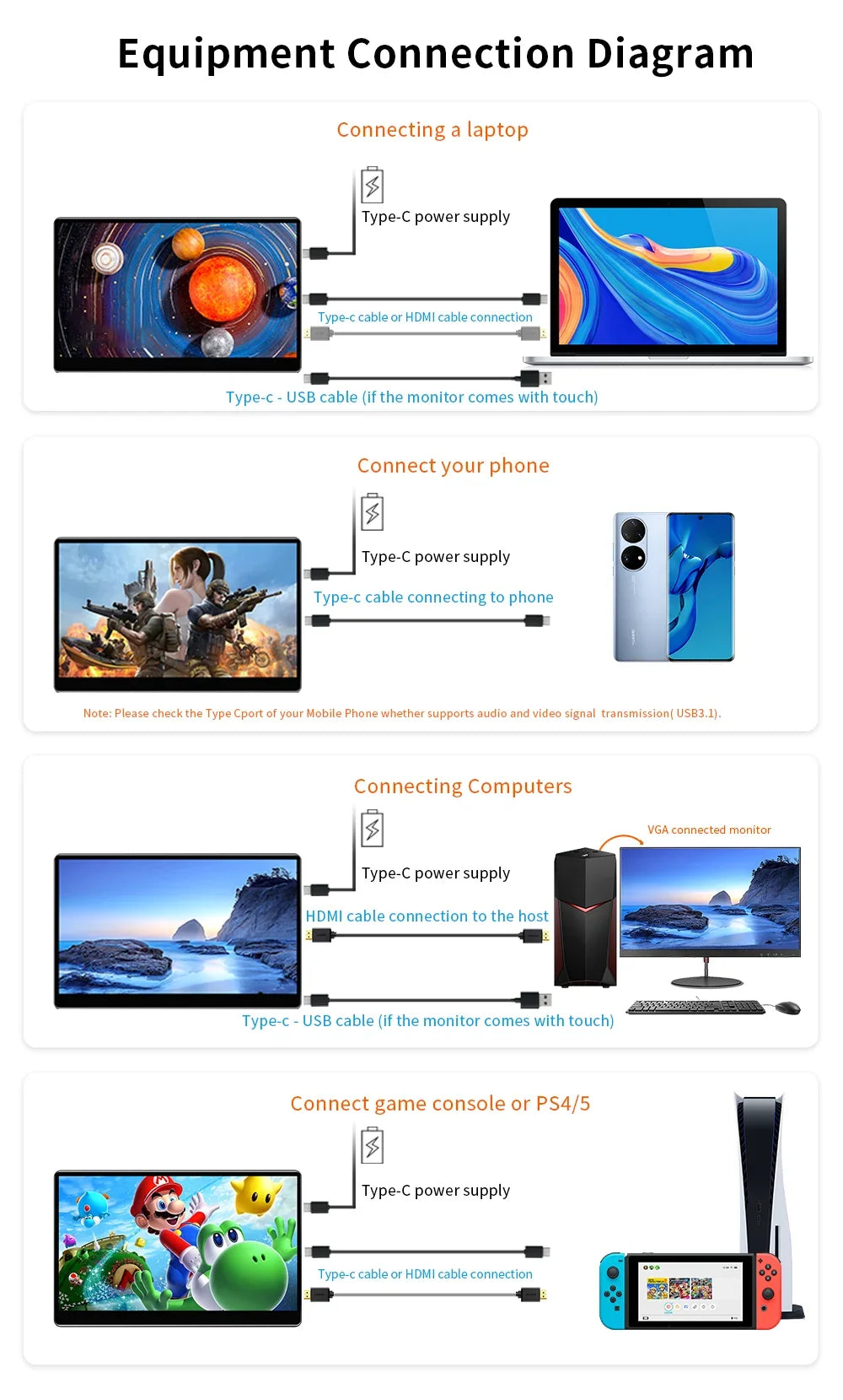 HOWENS 15.6 inch Monitor Industrial Touchscreen 1920x1080 Laptop Display HDMI 75x75 VGA BNC AV USB PC Extra Second Screen